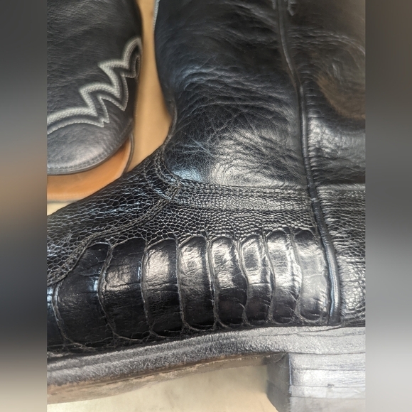 Lucchese Boots men's size 8D Exotic Genuine Black Ostrich Leg classic Western co - Picture 9 of 15